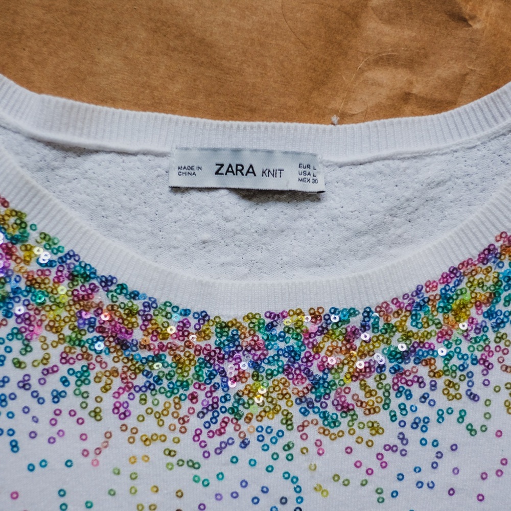 Zara Sequin Embellished Knit Tee Size L View 4